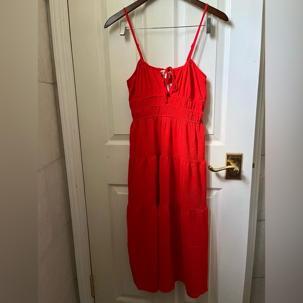 Monteau Red Orange Milkmaid Dress Size XS